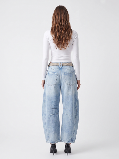 BRISEIS Women's Mid-Rise Barrel Leg Cropped Jeans