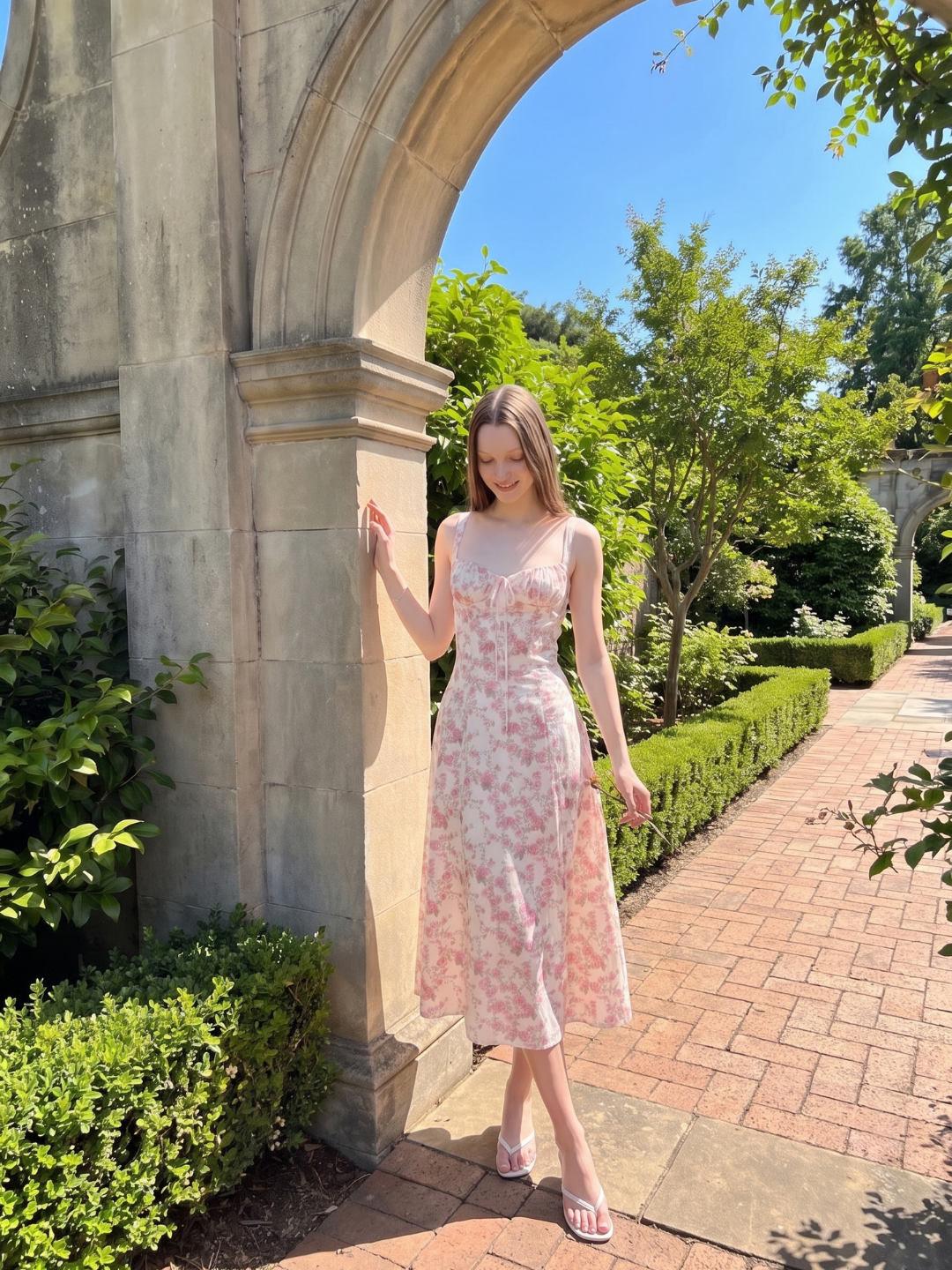Julia | Rose Print Corset Bustier Midi Sundress