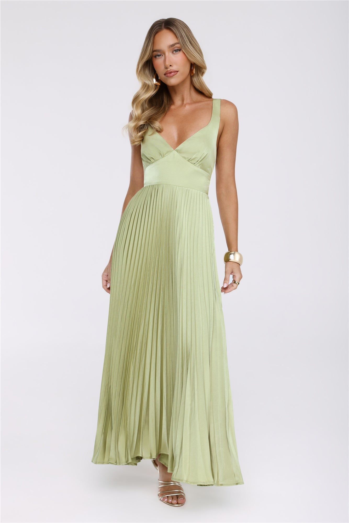 Phoebe | V-Neck Pleated Satin Maxi Dress