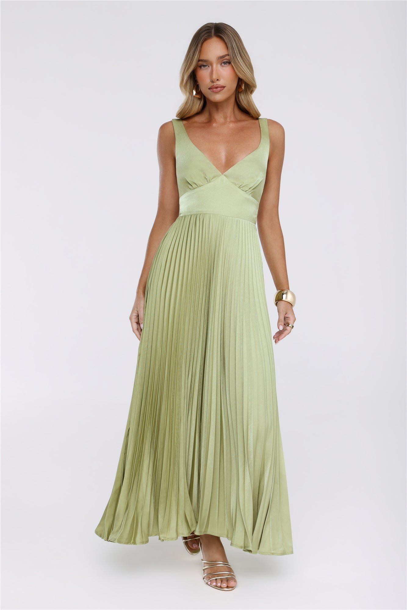 Phoebe | V-Neck Pleated Satin Maxi Dress