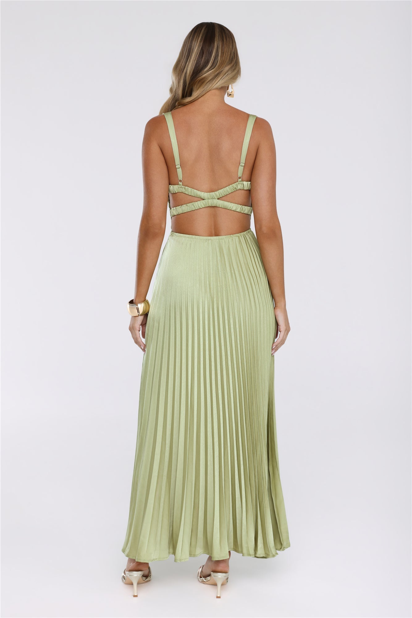 Phoebe | V-Neck Pleated Satin Maxi Dress