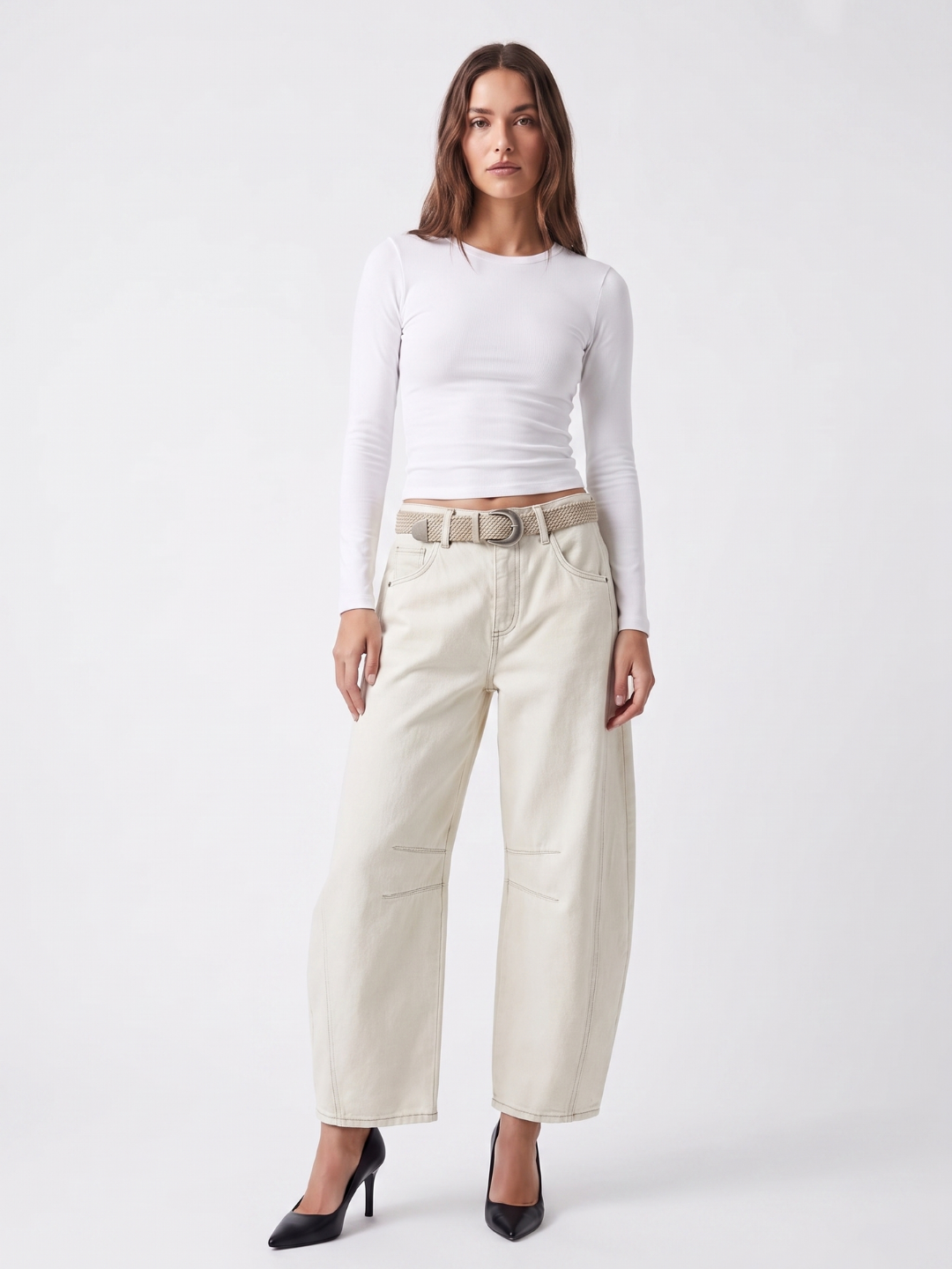 BRISEIS Women's Mid-Rise Barrel Leg Cropped Jeans