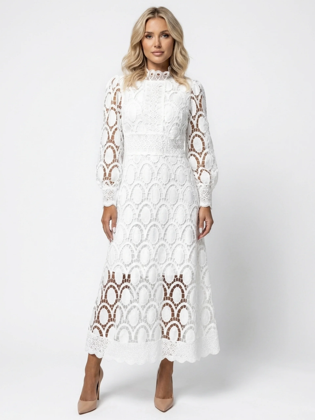 BLYTHE Women's Long Sleeve High Neck Lace Maxi Dress