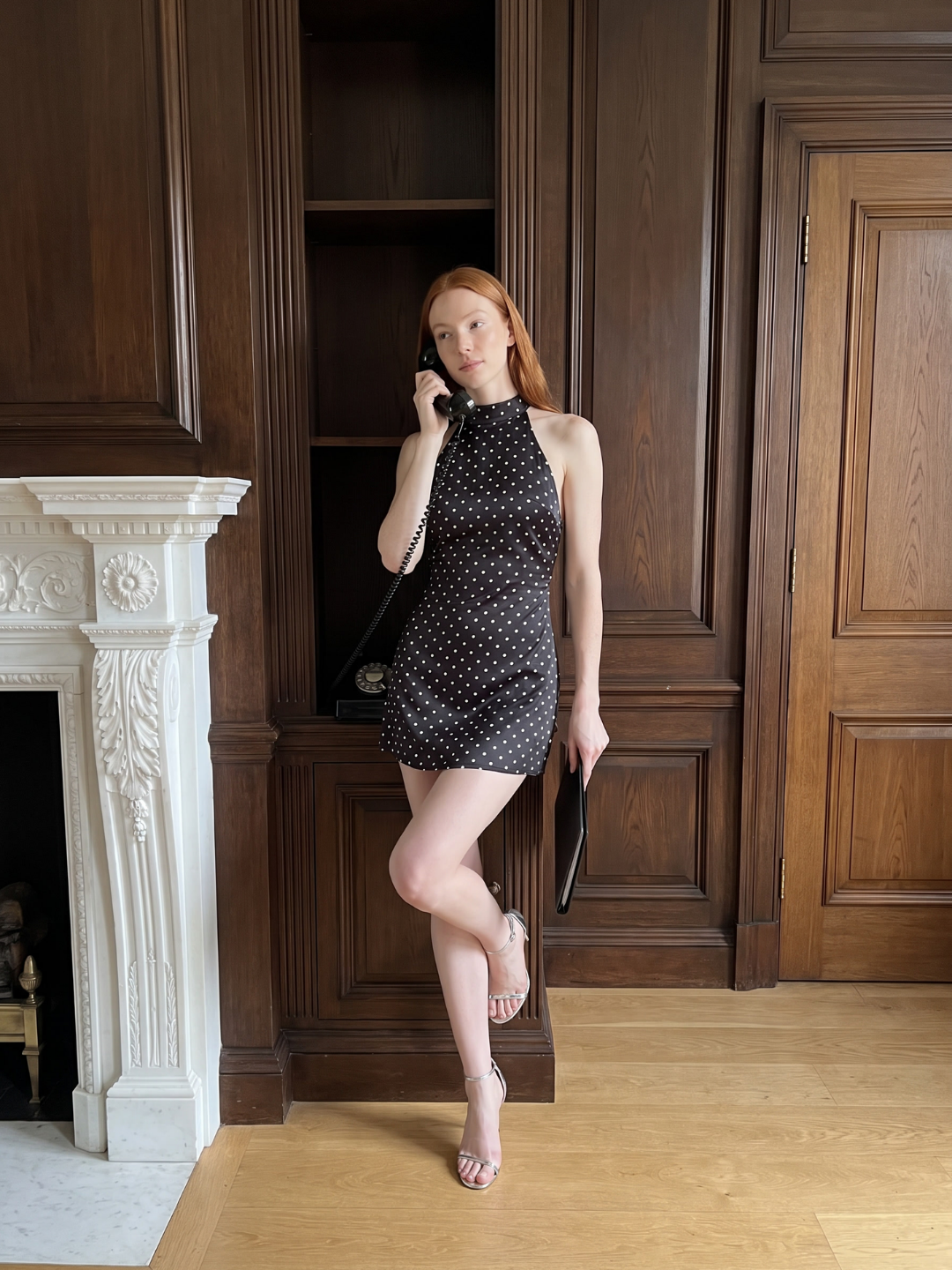 Raelynn | Polka Dot Satin Mock Neck Halter Mini Dress