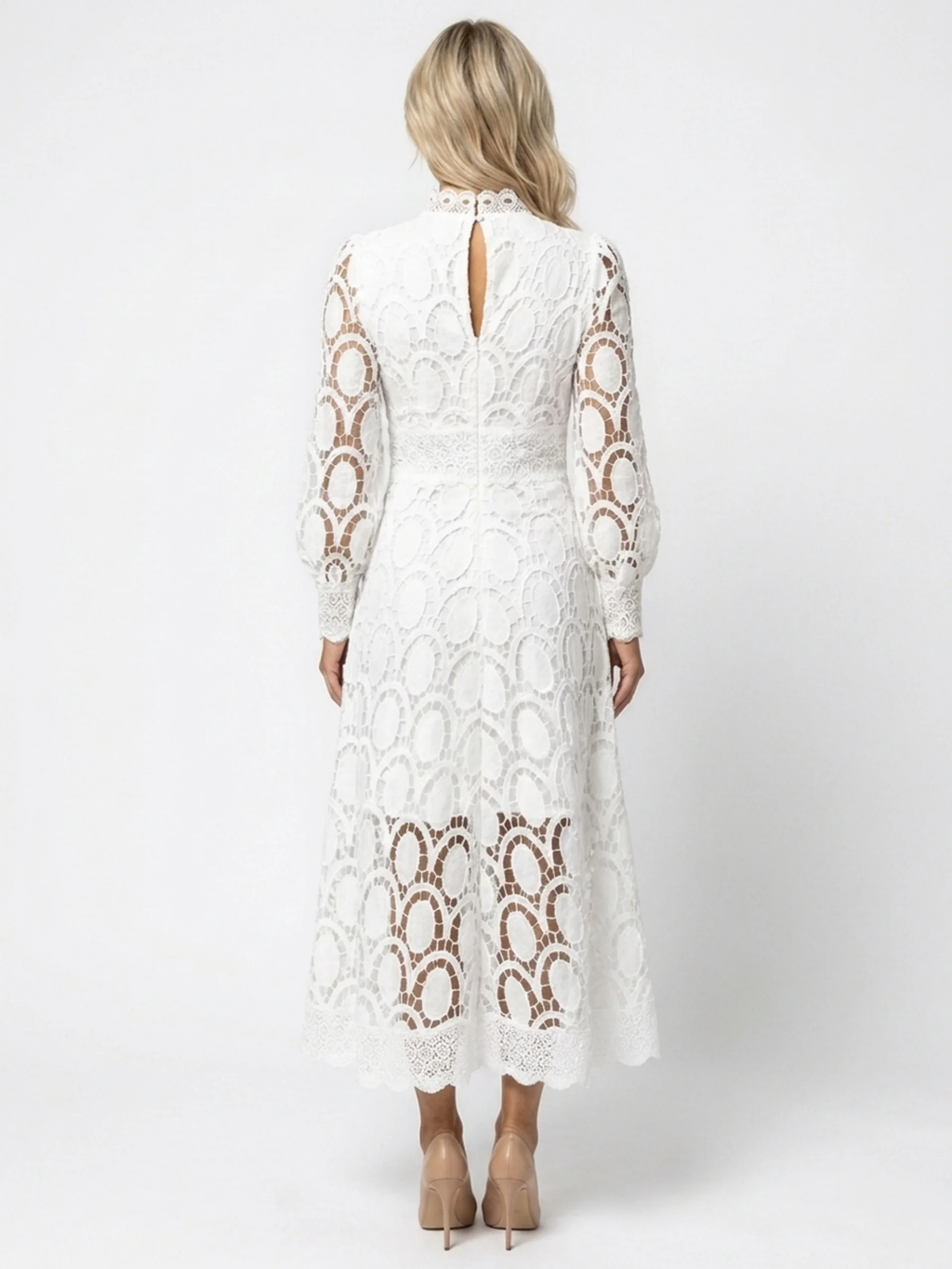 BLYTHE Women's Long Sleeve High Neck Lace Maxi Dress