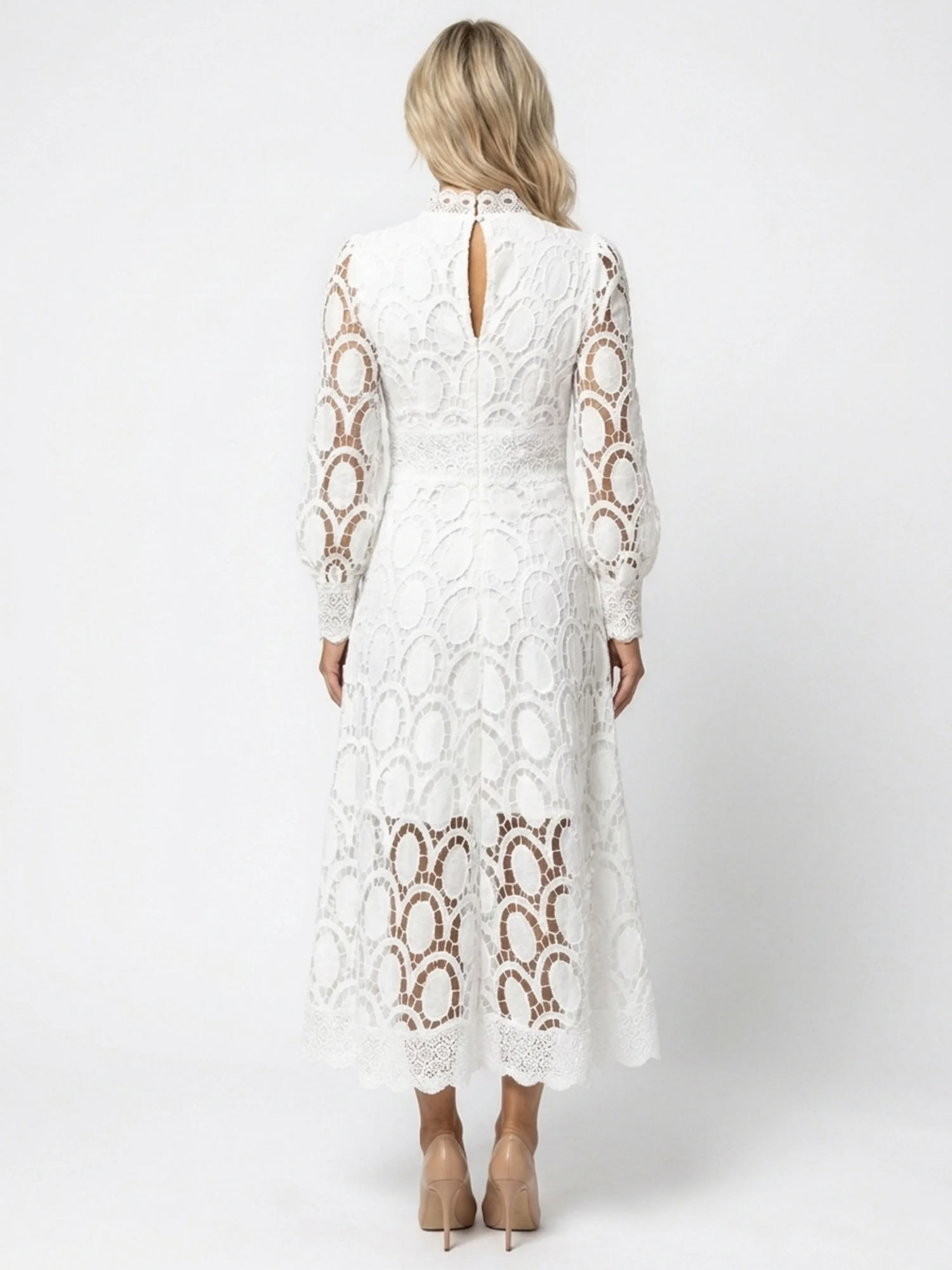 BLYTHE Women's Long Sleeve High Neck Lace Maxi Dress