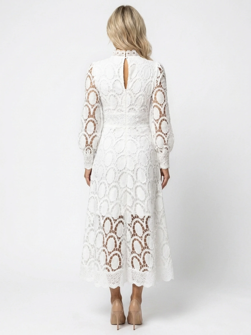 BLYTHE Women's Long Sleeve High Neck Lace Maxi Dress