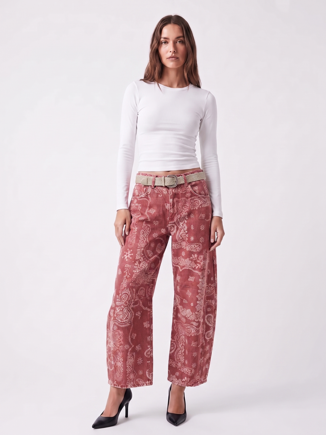 BRISEIS Women's Mid-Rise Barrel Leg Cropped Jeans