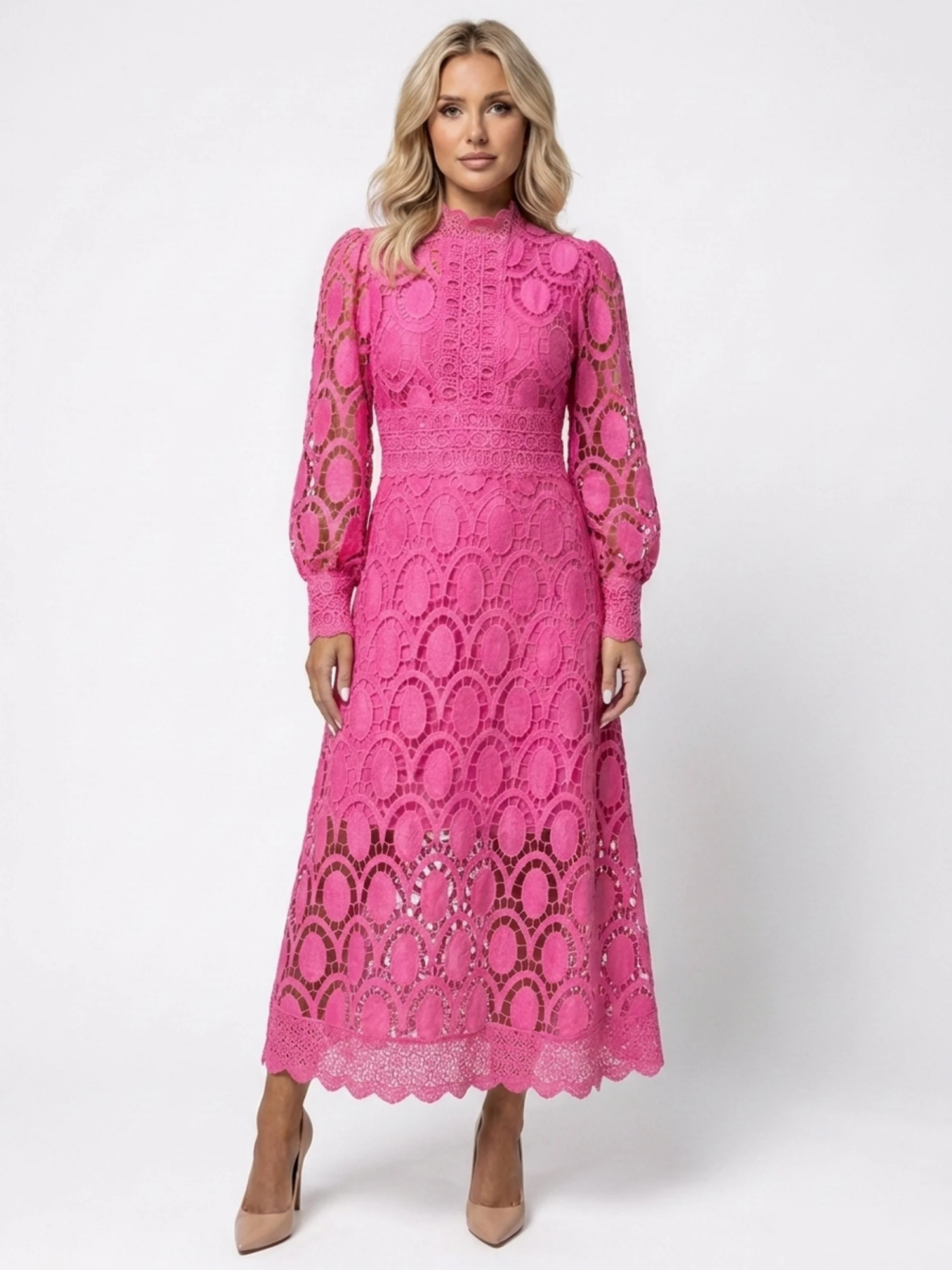BLYTHE Women's Long Sleeve High Neck Lace Maxi Dress