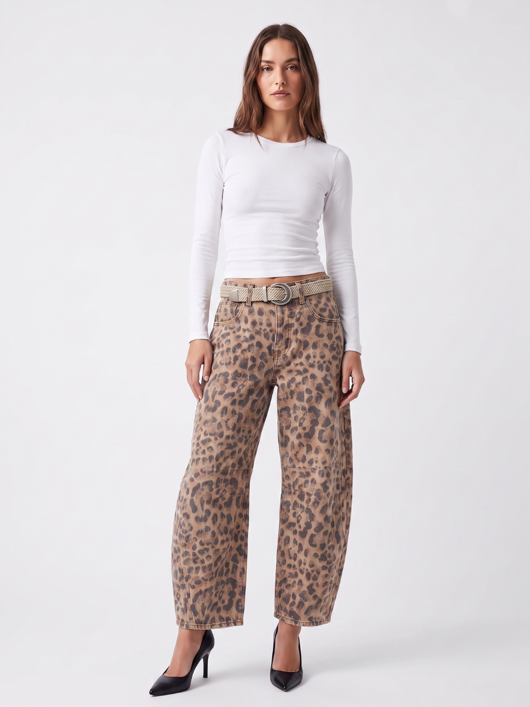 BRISEIS Women's Mid-Rise Barrel Leg Cropped Jeans