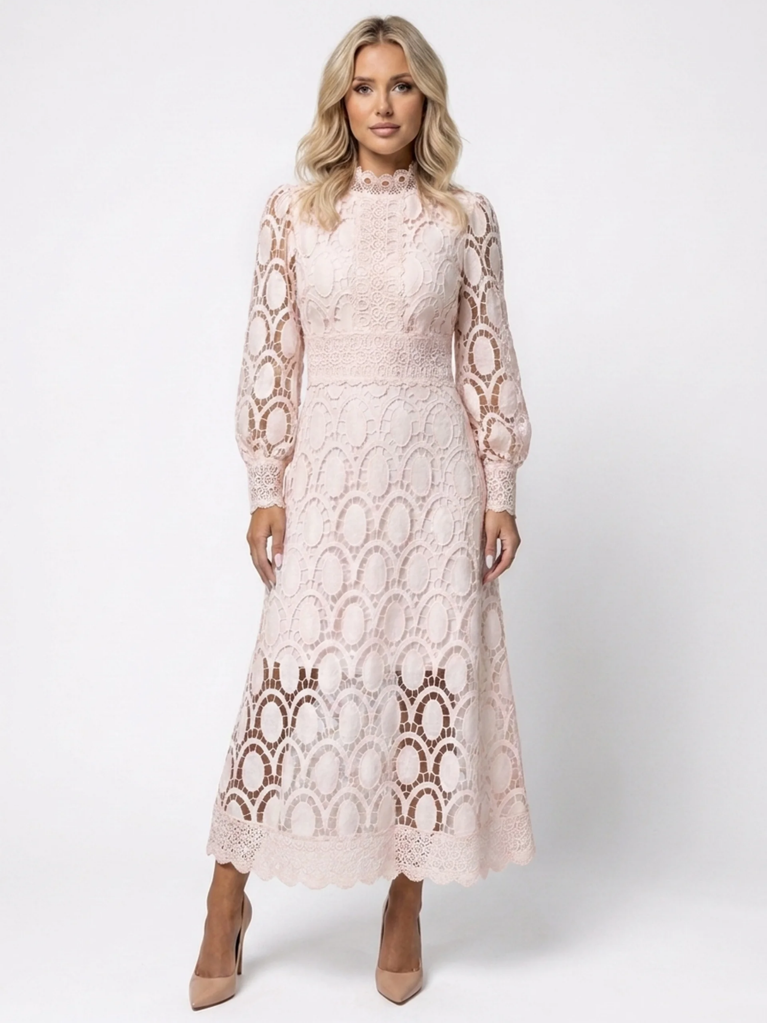 BLYTHE Women's Long Sleeve High Neck Lace Maxi Dress
