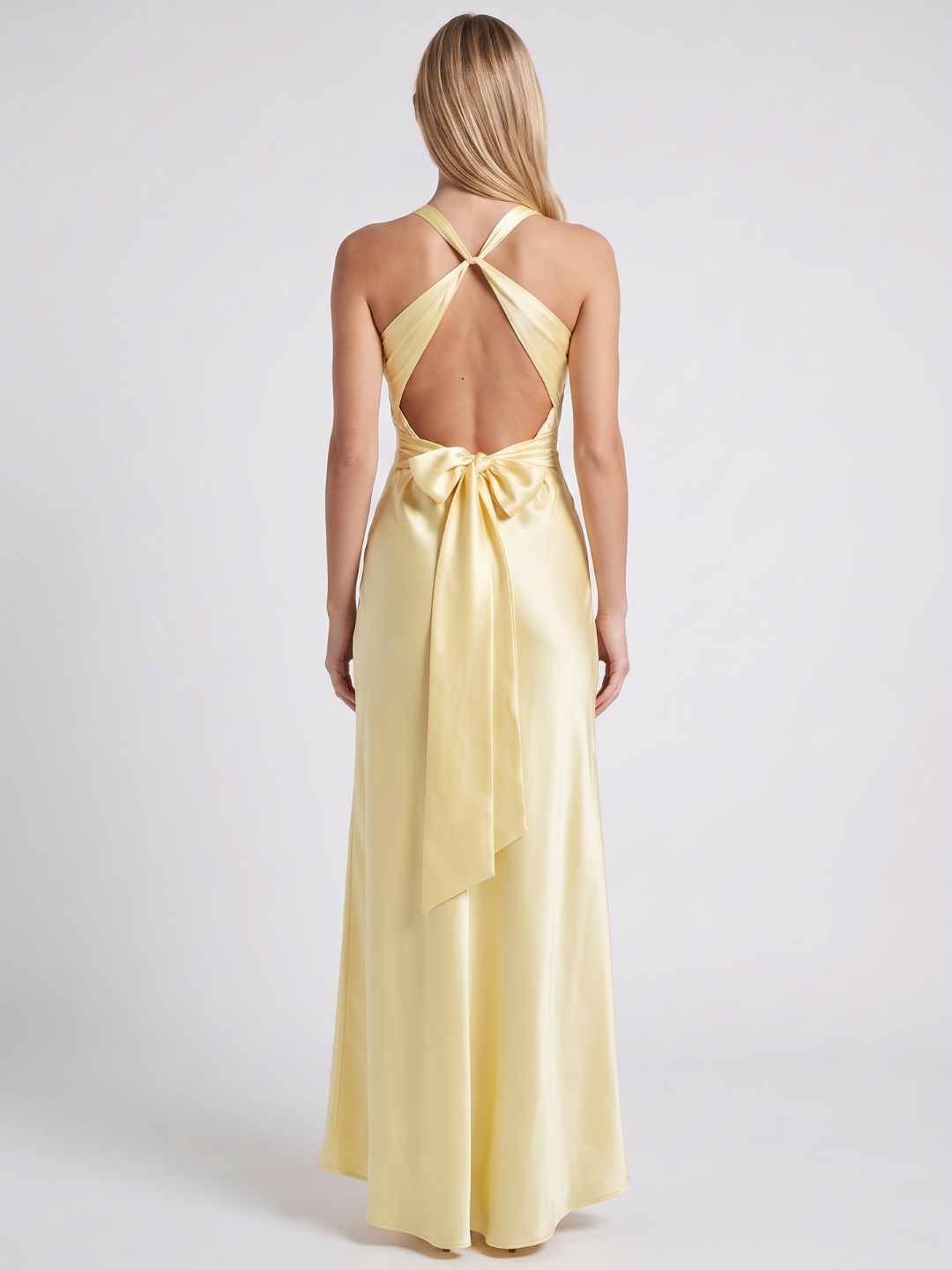 Alora | Twist Front Satin Backless Maxi Dress