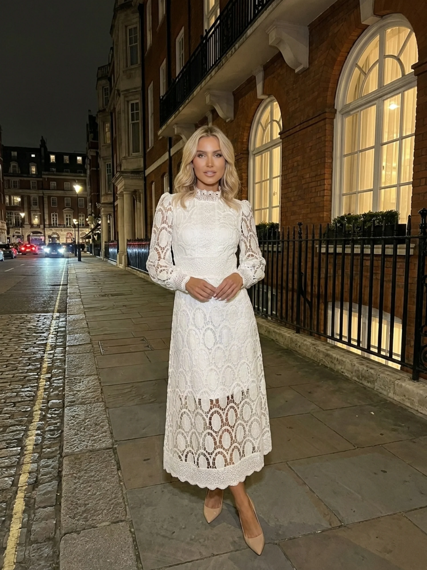 BLYTHE Women's Long Sleeve High Neck Lace Maxi Dress
