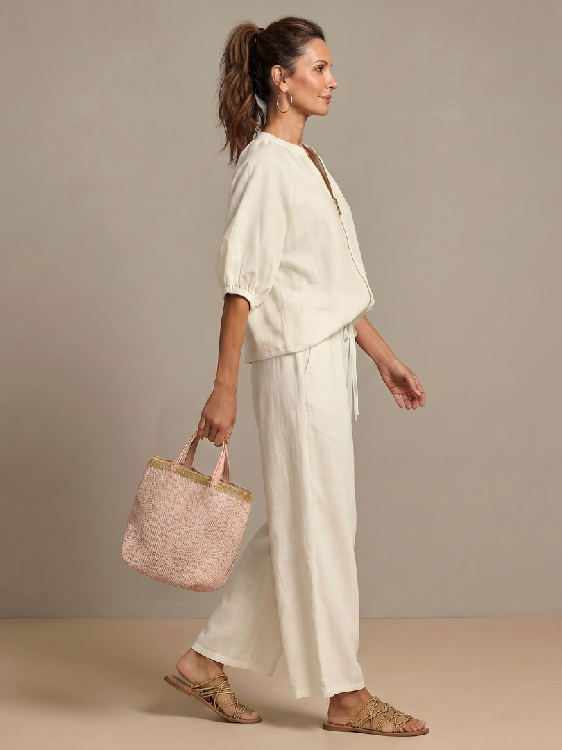 Marlene | Linen Zip-Front Balloon-Sleeve Co-ord Set