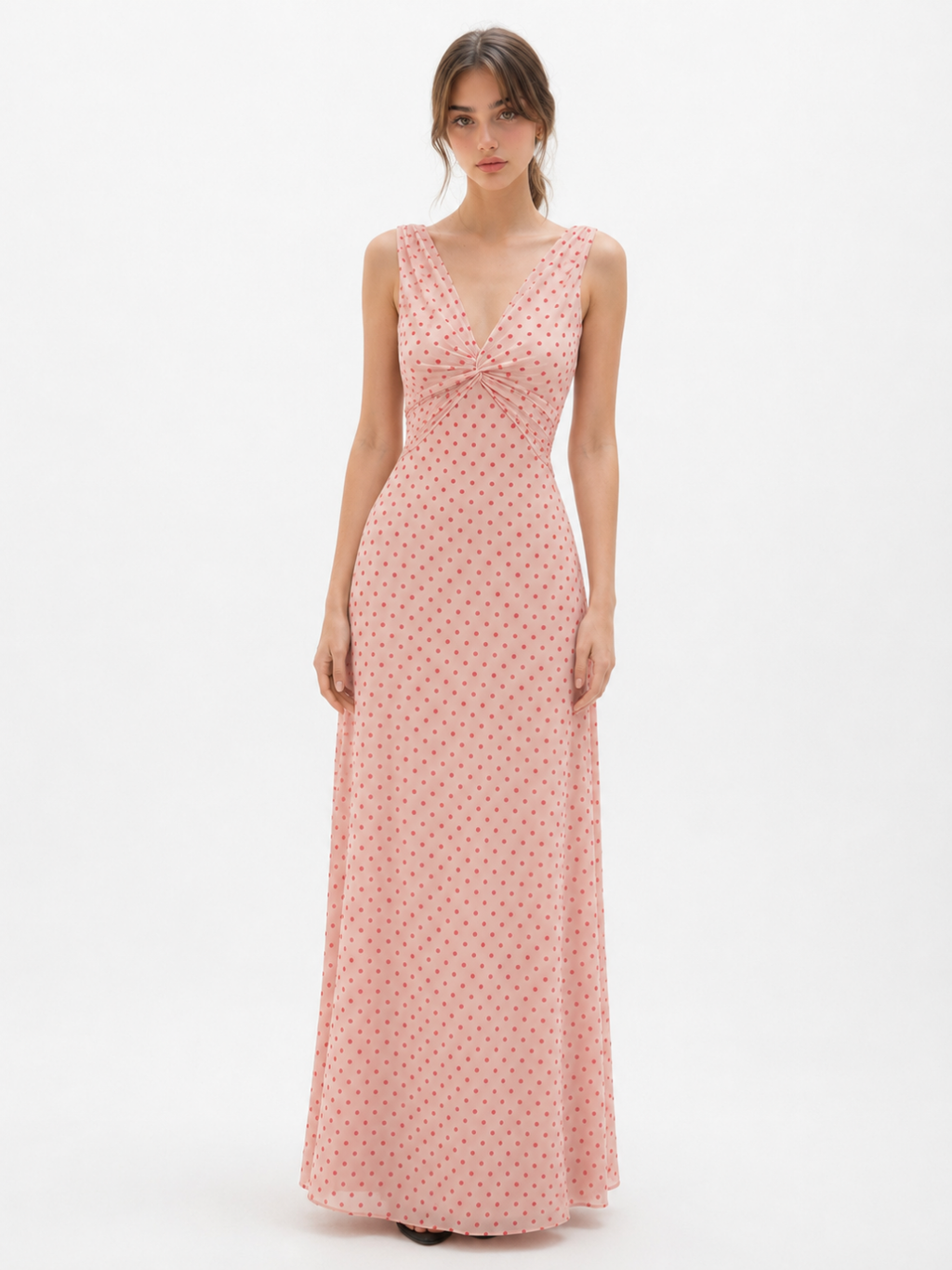 CORALIE Women's Sleeveless Polka Dot V-Neck Maxi Dress