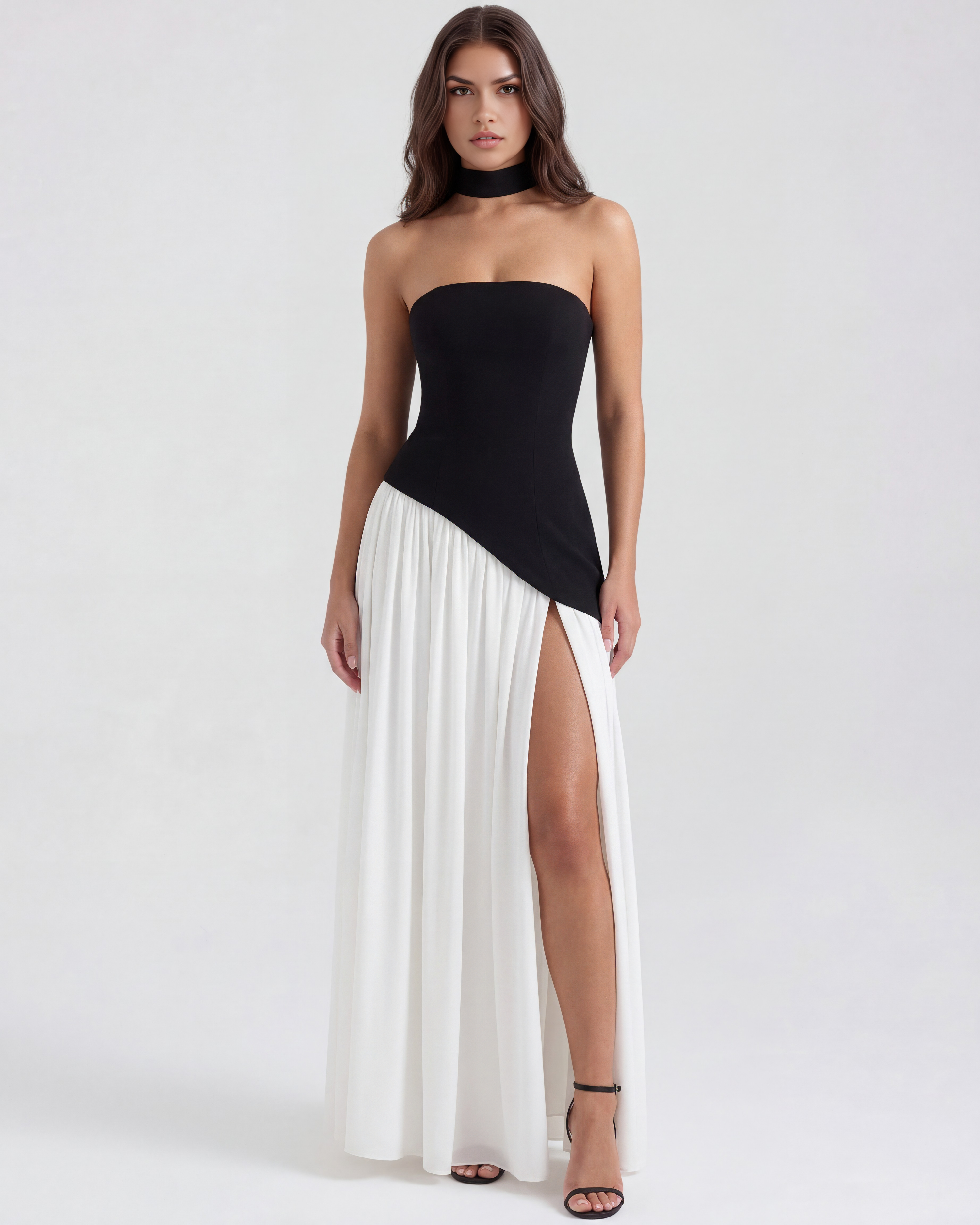 Caroline | Colorblock Strapless Corset High-Slit Maxi Gown