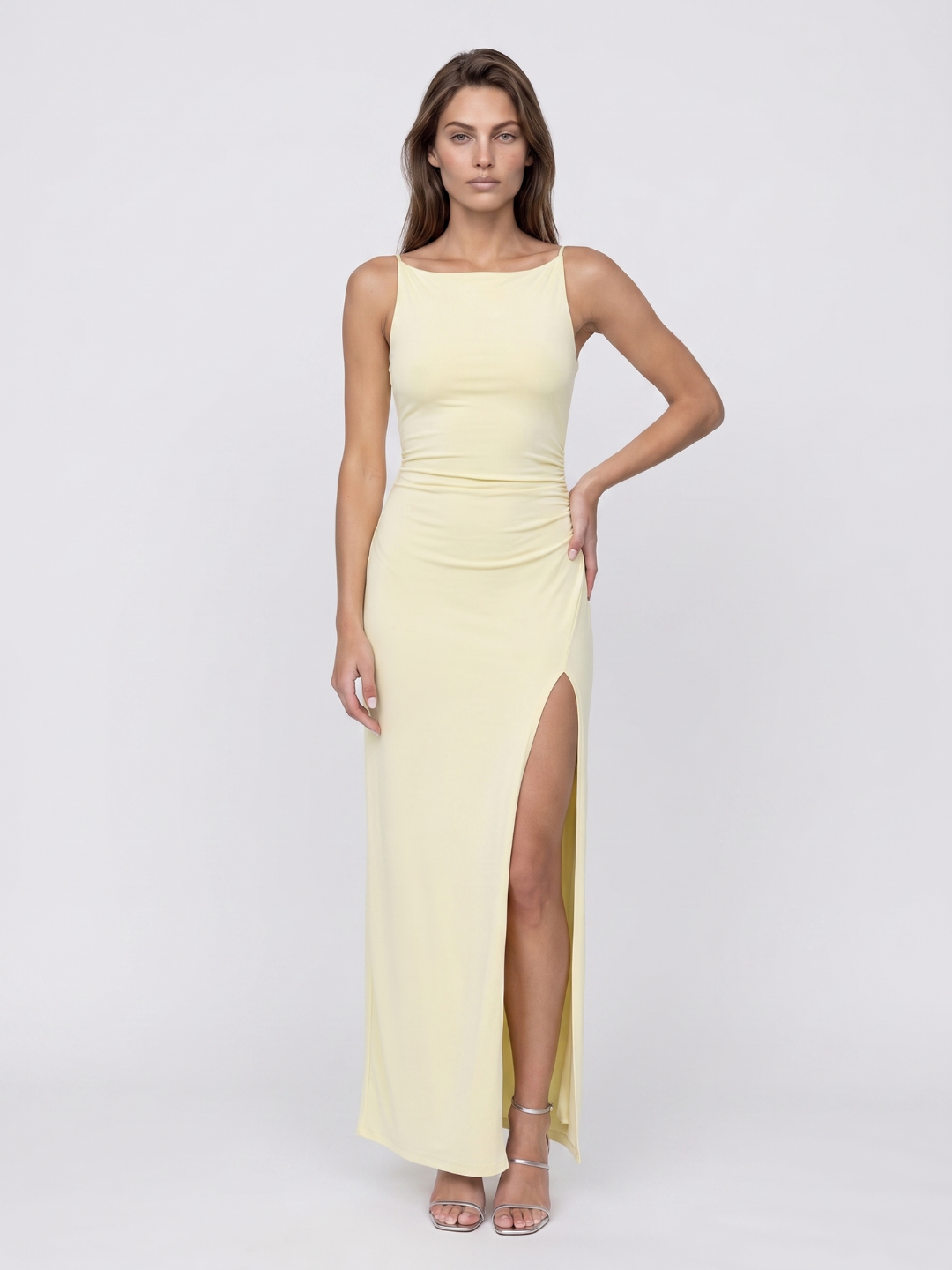 Ember | Boat Neck Thigh Slit Bodycon Maxi Dress