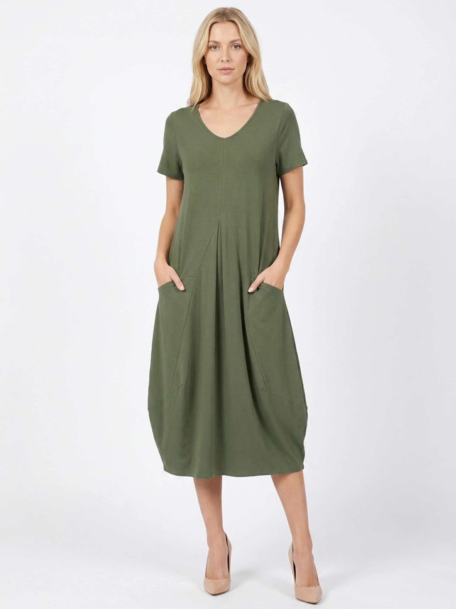 MABEL Women's Short Sleeve Casual Midi Dress