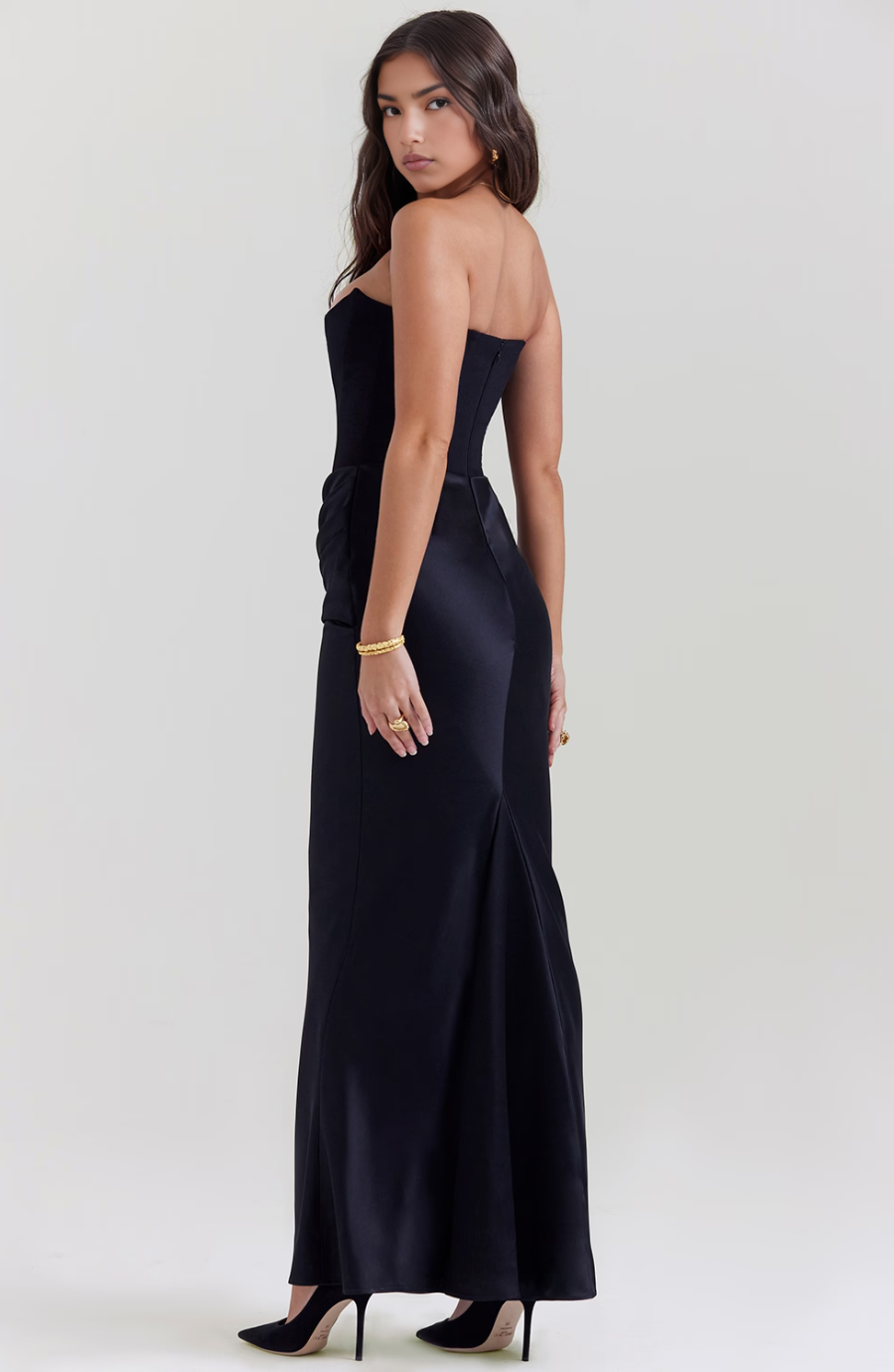 Cynthia | Strapless Draped Satin Maxi Dress