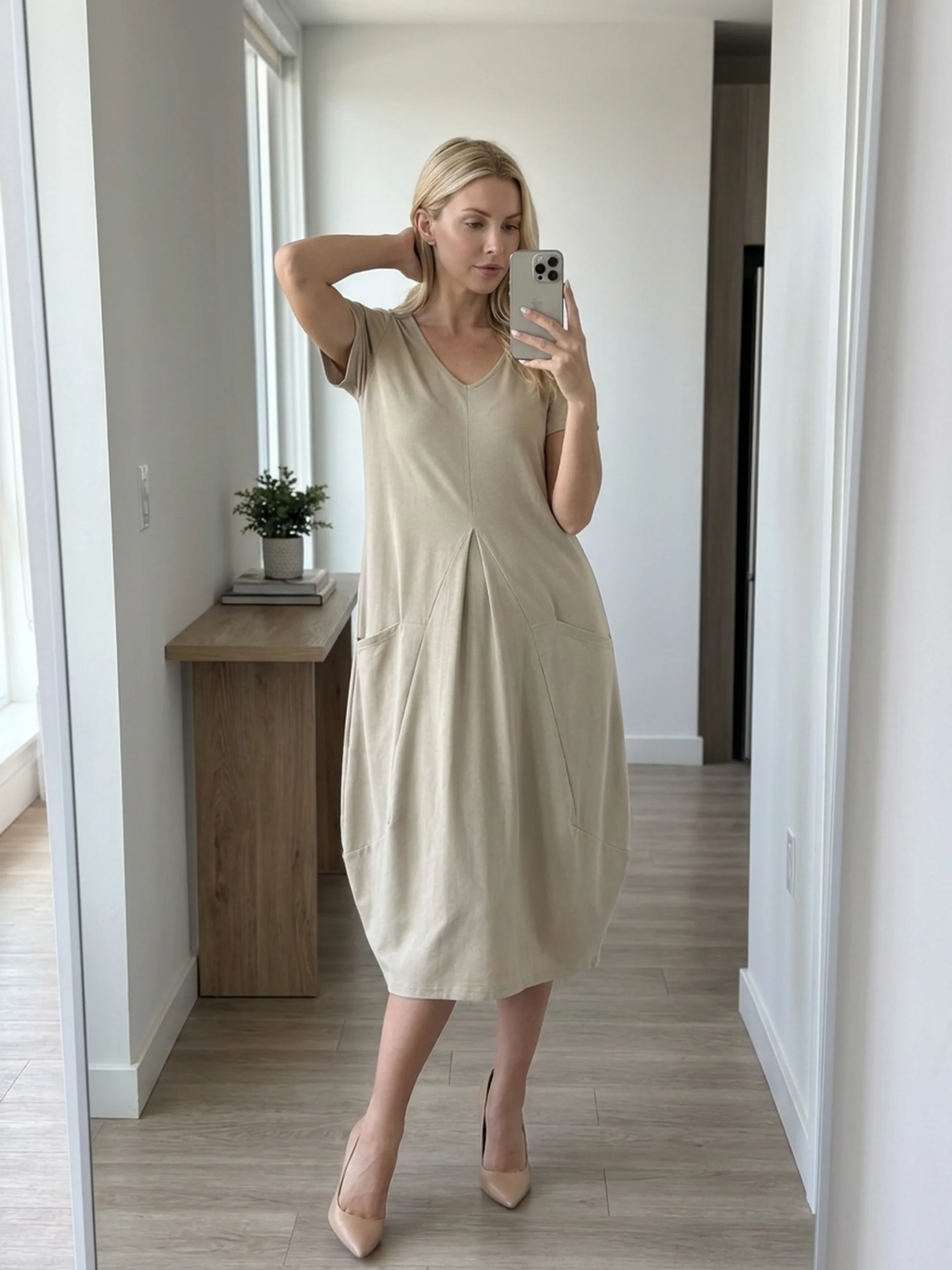 MABEL Women's Short Sleeve Casual Midi Dress