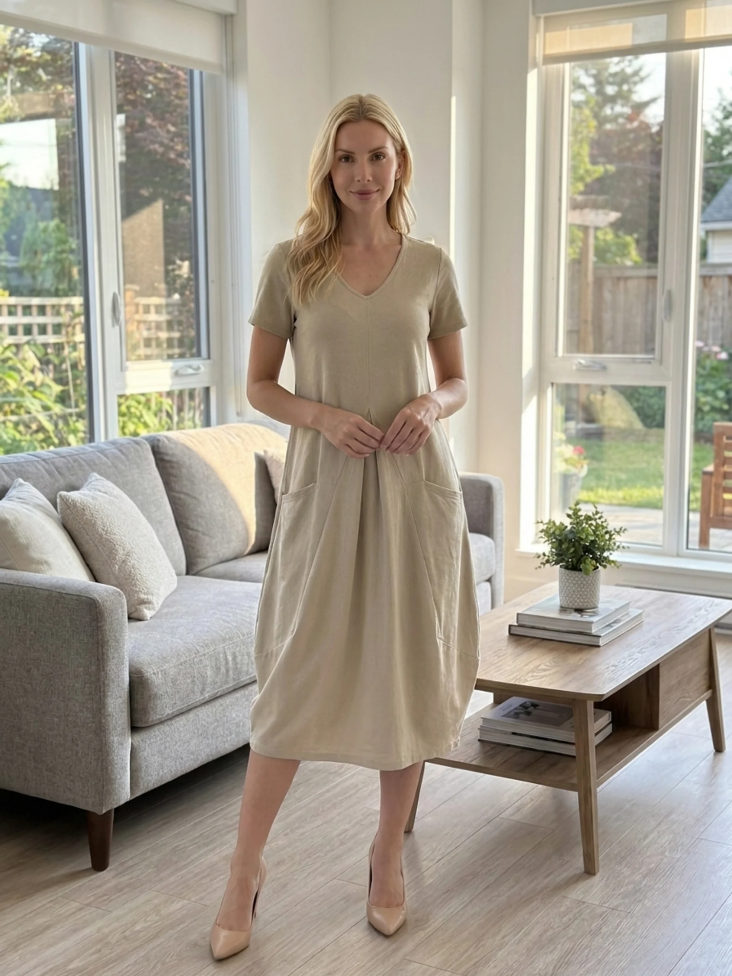 MABEL Women's Short Sleeve Casual Midi Dress