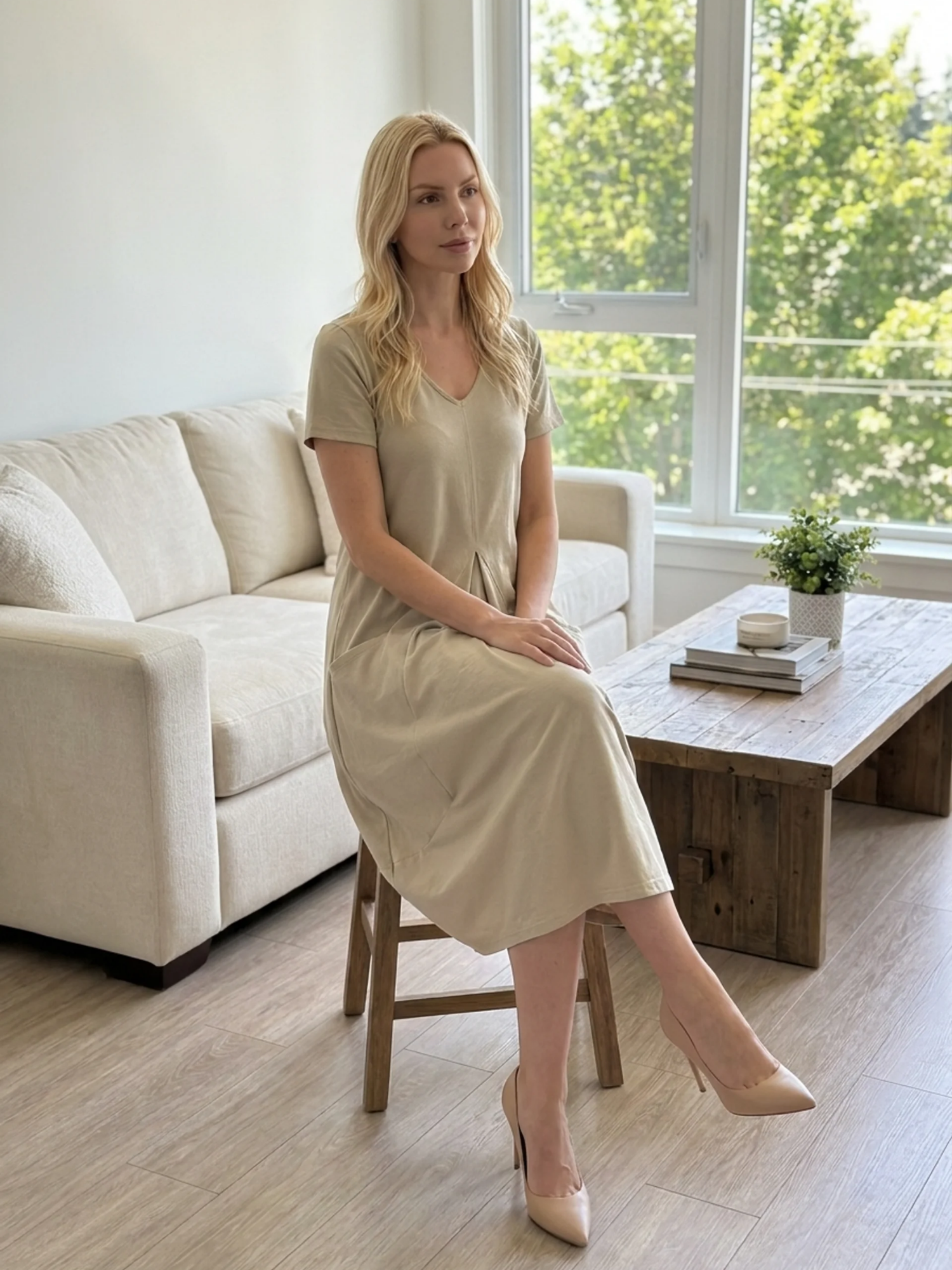 MABEL Women's Short Sleeve Casual Midi Dress