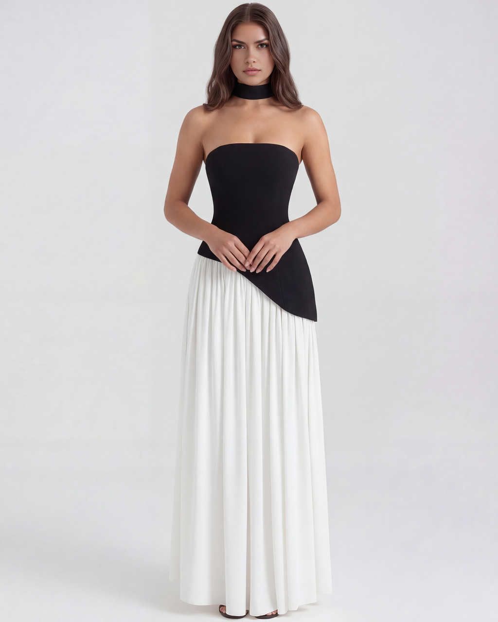 Caroline | Colorblock Strapless Corset High-Slit Maxi Gown