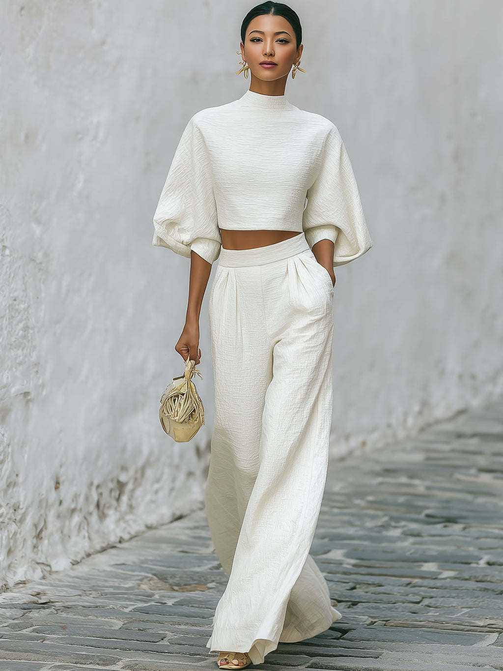 Elena | Mock Neck Crop Top Wide-Leg Co-ord Set