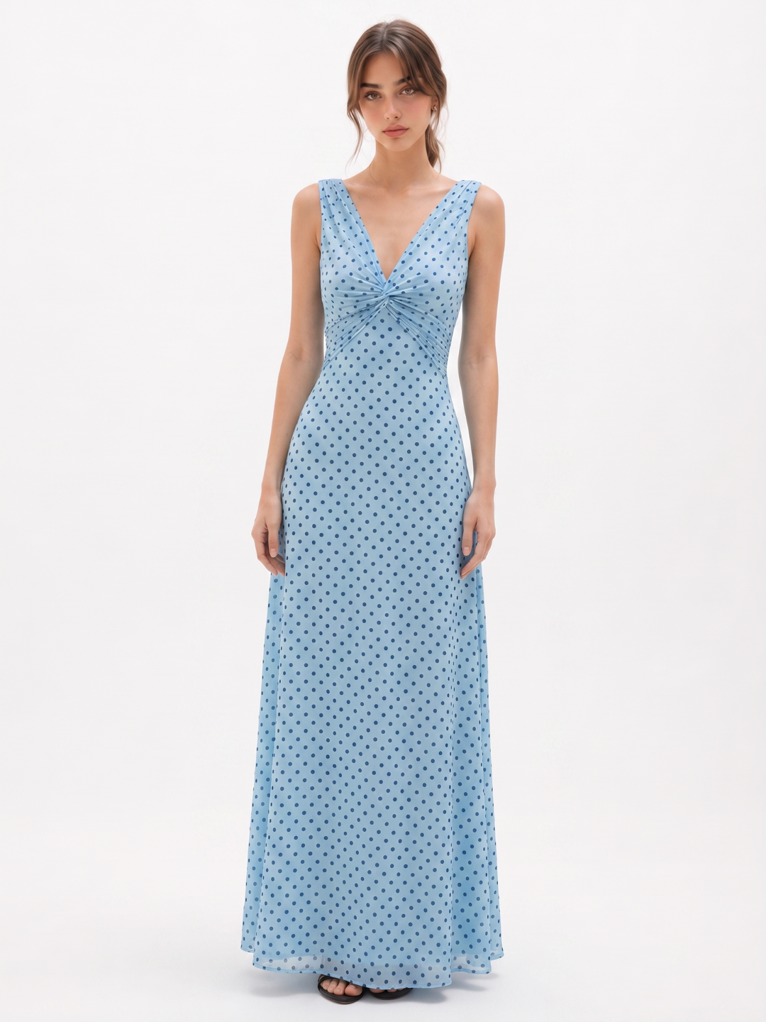CORALIE Women's Sleeveless Polka Dot V-Neck Maxi Dress