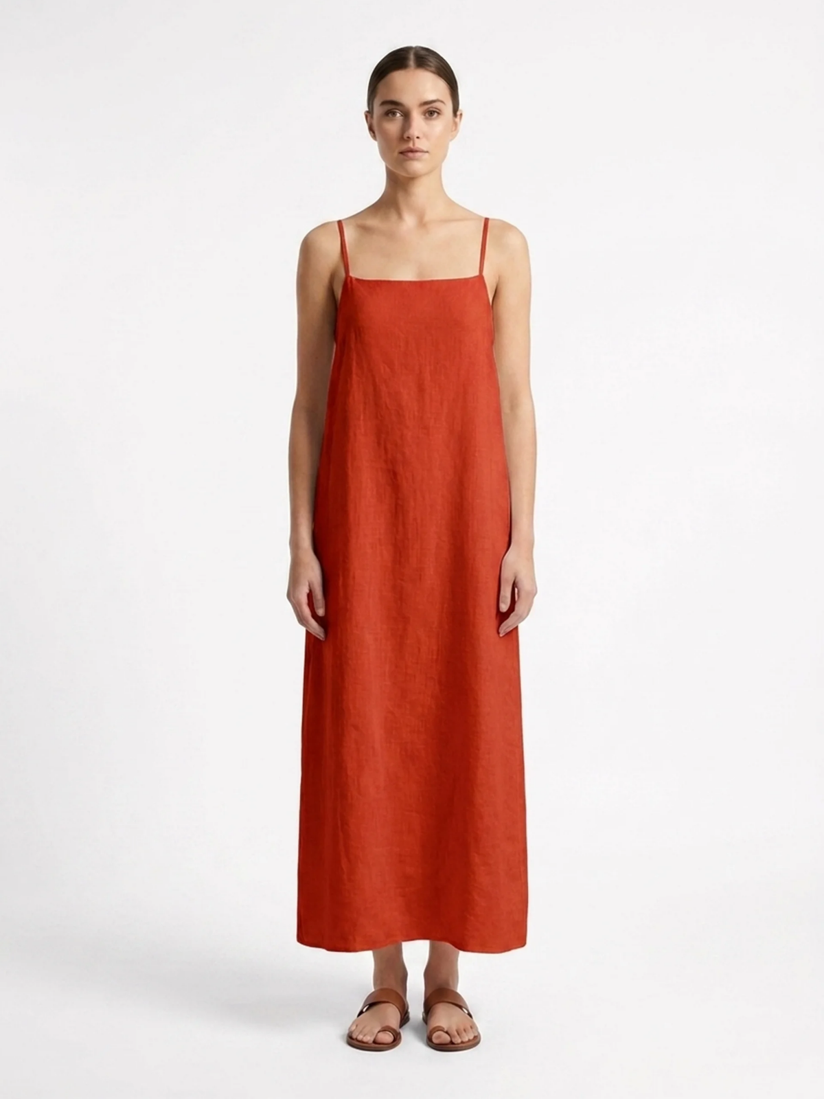 HOLLIS Women's Cotton-Linen Strappy Slip Maxi Dress