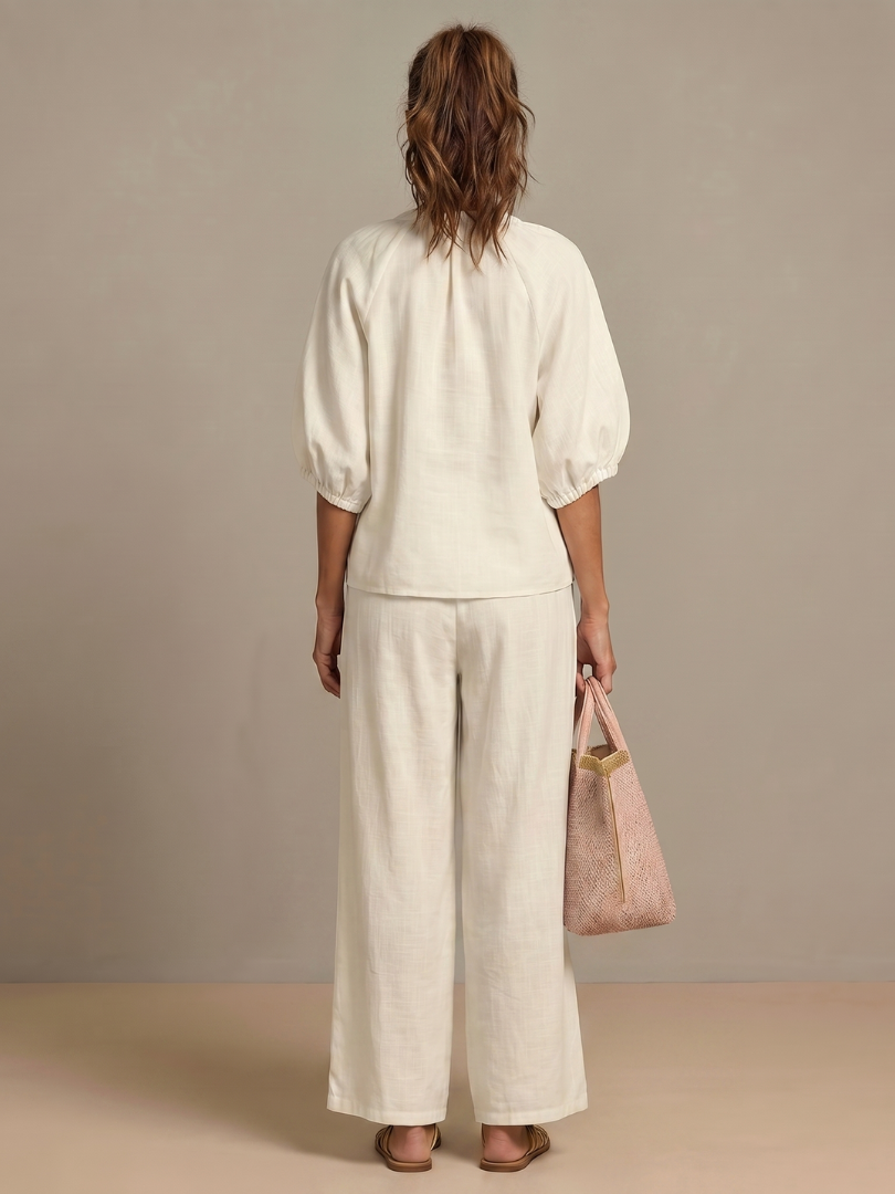 Marlene | Linen Zip-Front Balloon-Sleeve Co-ord Set