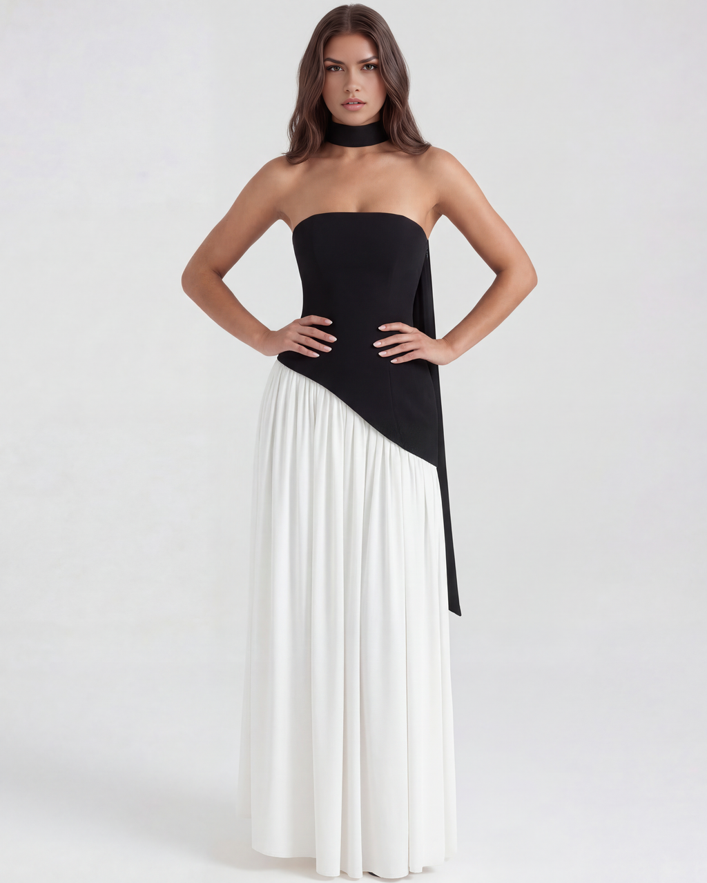 Caroline | Colorblock Strapless Corset High-Slit Maxi Gown