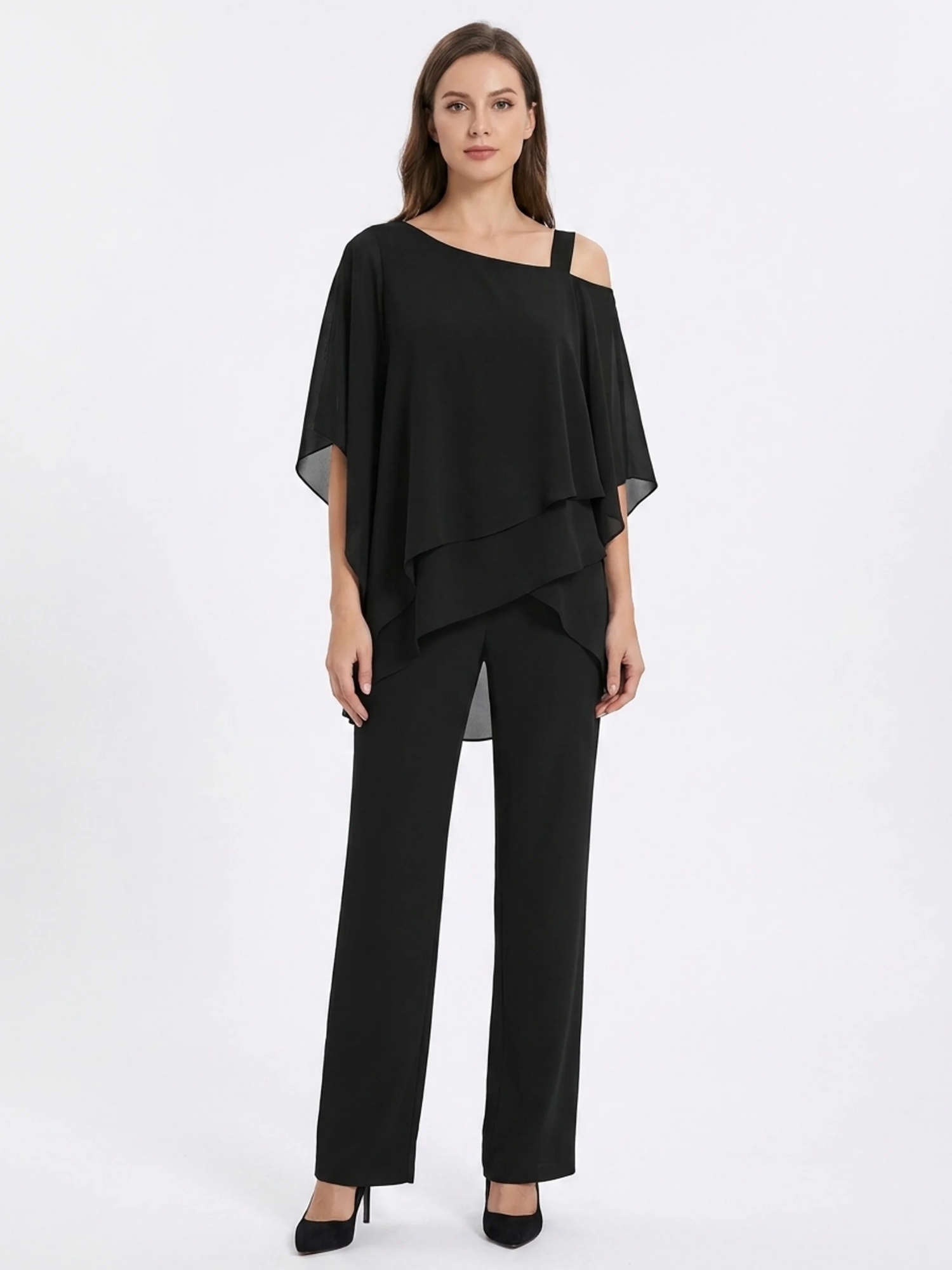 CASSIA Women's Cold Shoulder Overlay Top and Trouser Set