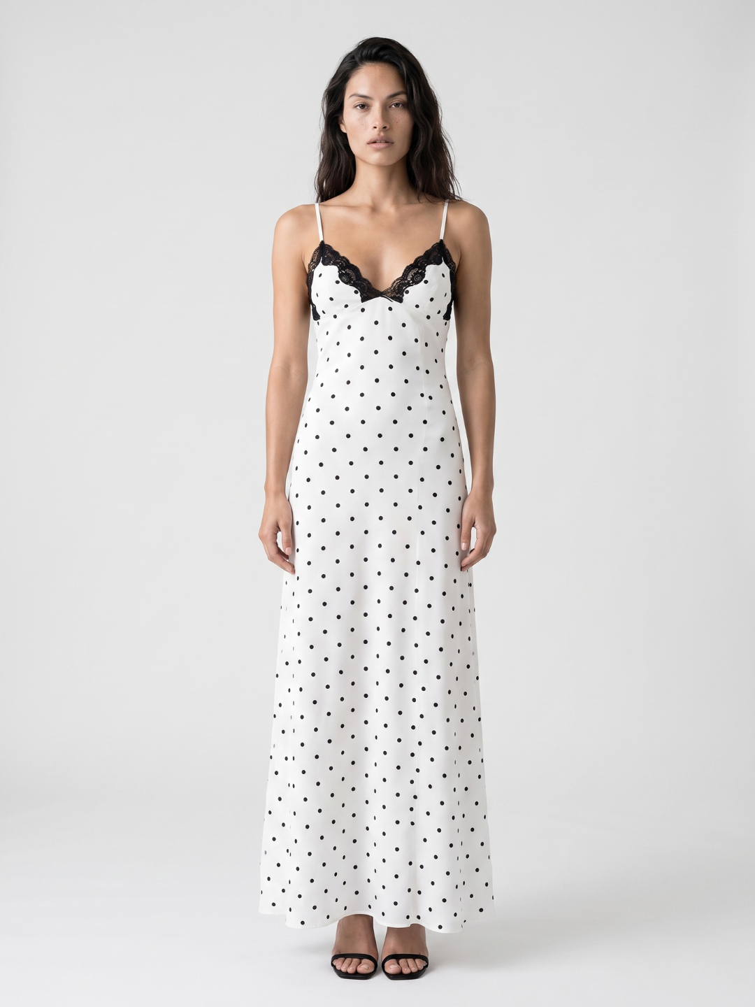 Calliope | Polka Dot Lace Trim Slip Maxi Dress