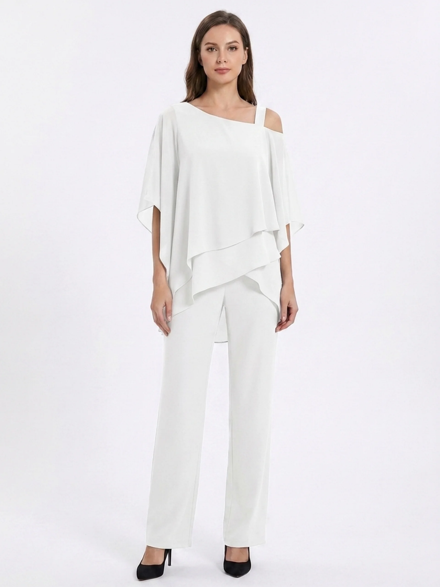 CASSIA Women's Cold Shoulder Overlay Top and Trouser Set