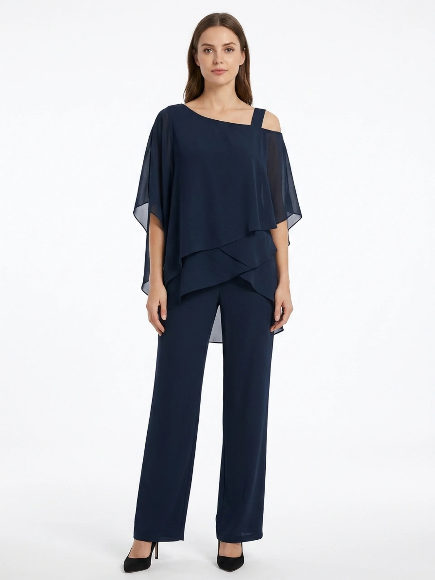 CASSIA Women's Cold Shoulder Overlay Top and Trouser Set