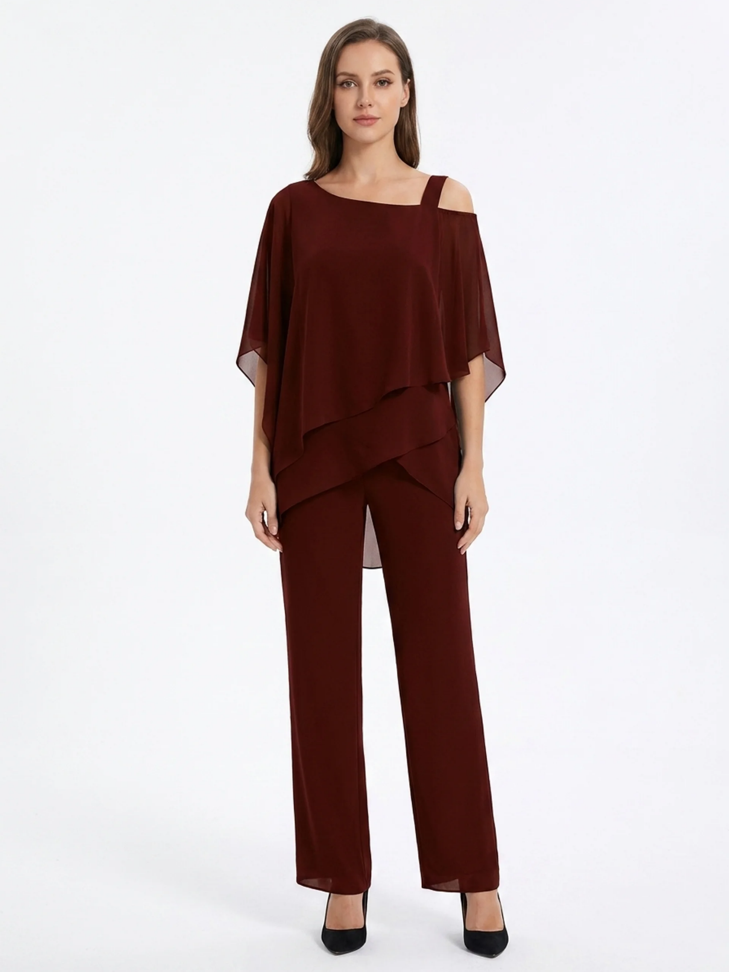 CASSIA Women's Cold Shoulder Overlay Top and Trouser Set