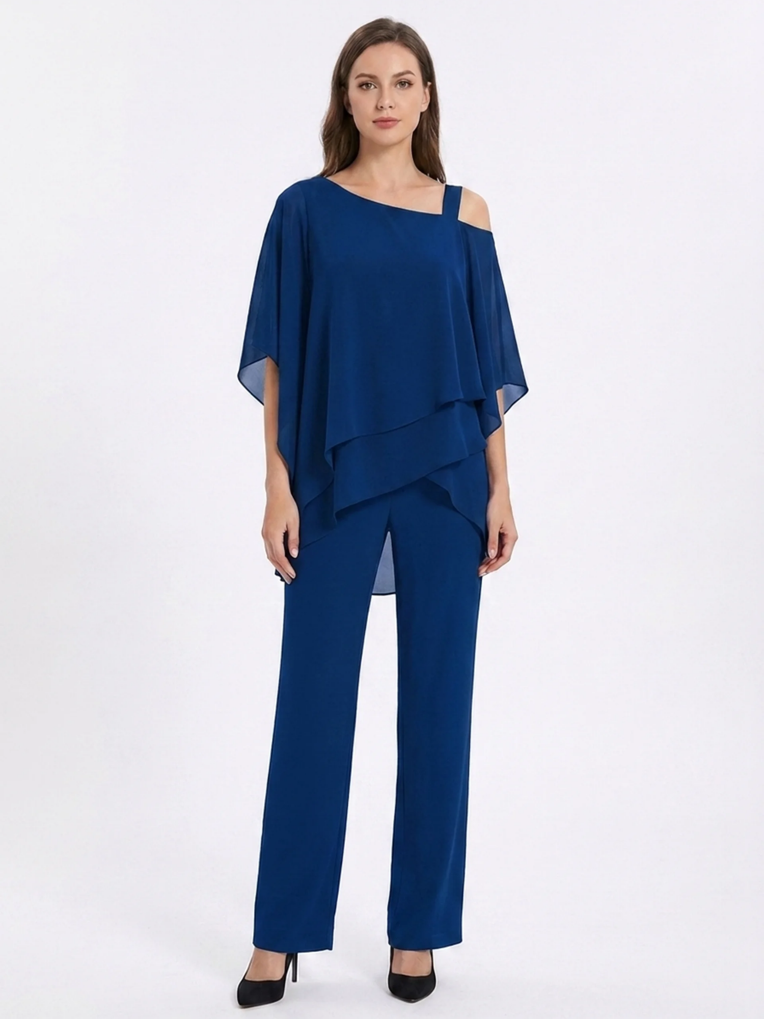 CASSIA Women's Cold Shoulder Overlay Top and Trouser Set