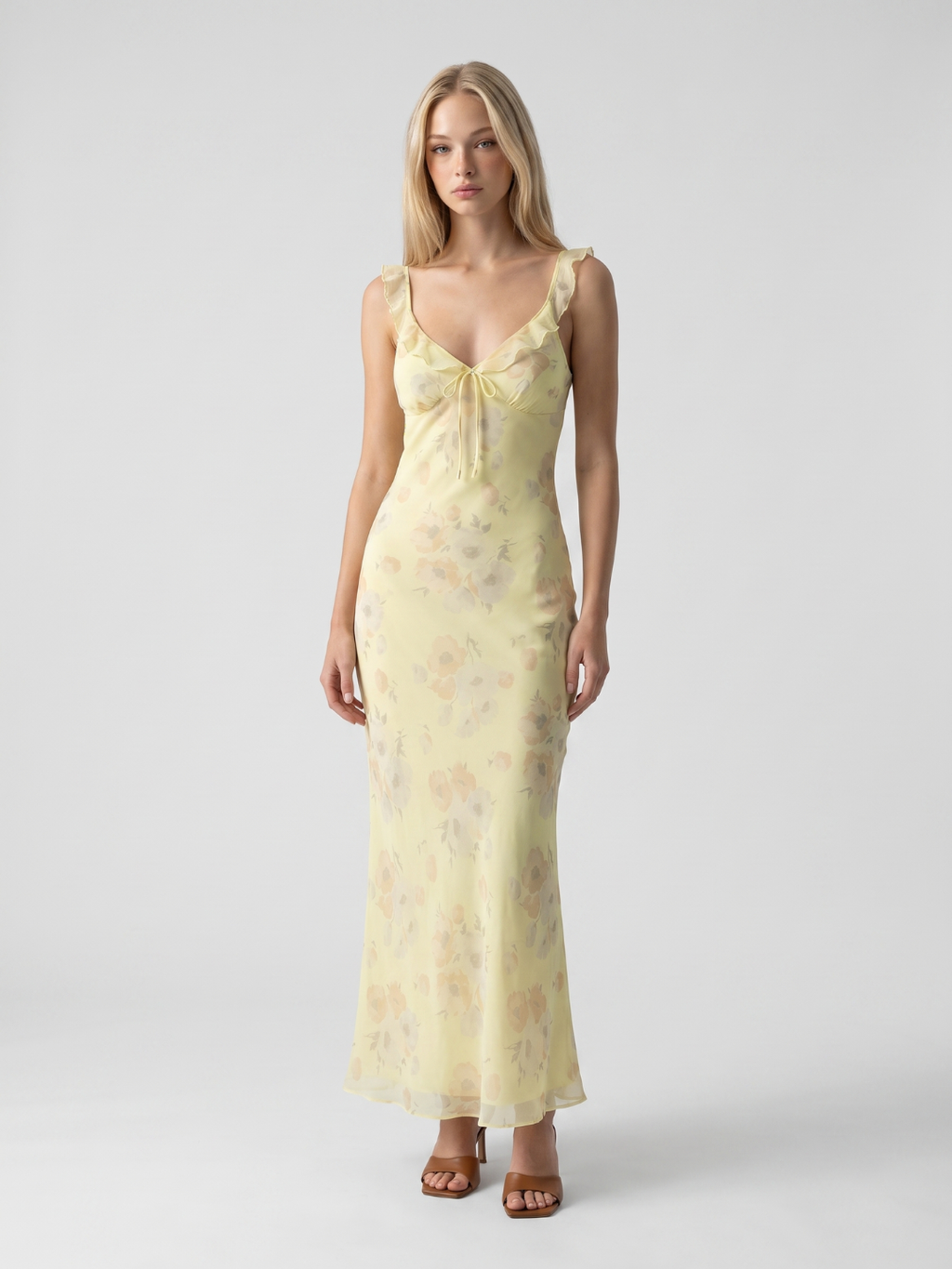 Maisie | Floral Ruffle Strap Tie-Front Maxi Dress