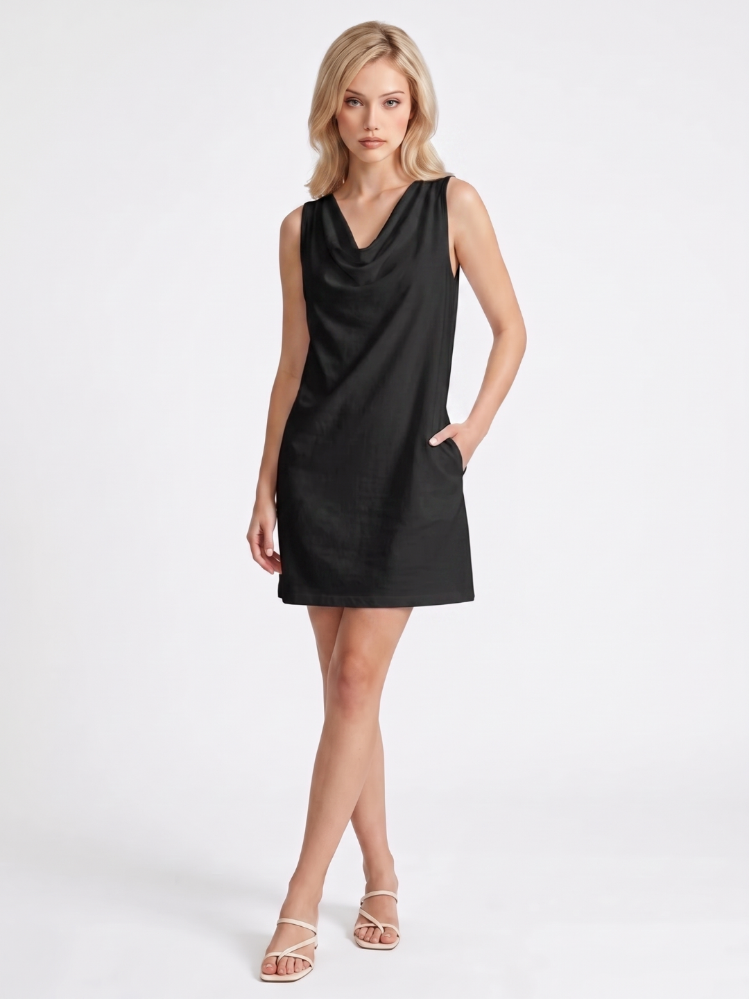 BRAYLEE Women's Sleeveless Draped Neck Mini Dress