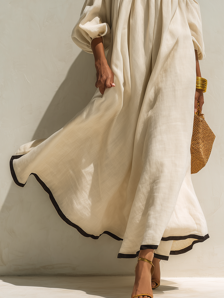 Ava | Linen Off-Shoulder Balloon Sleeve Maxi Dress