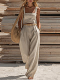 Layla | Linen Square-Neck Crop Top Wide-Leg Pant Co-ord Set