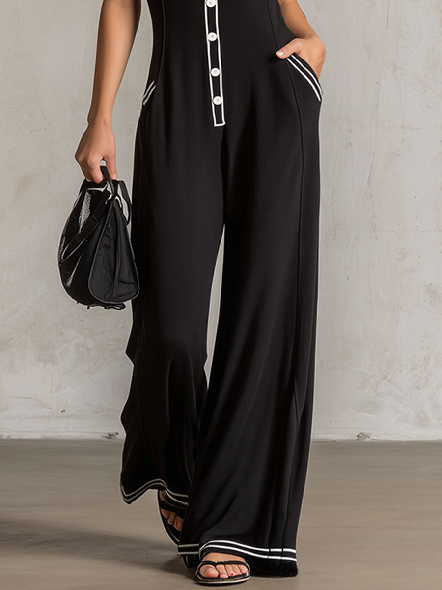 Christina | Contrast-Trim Wide-Leg Jumpsuit