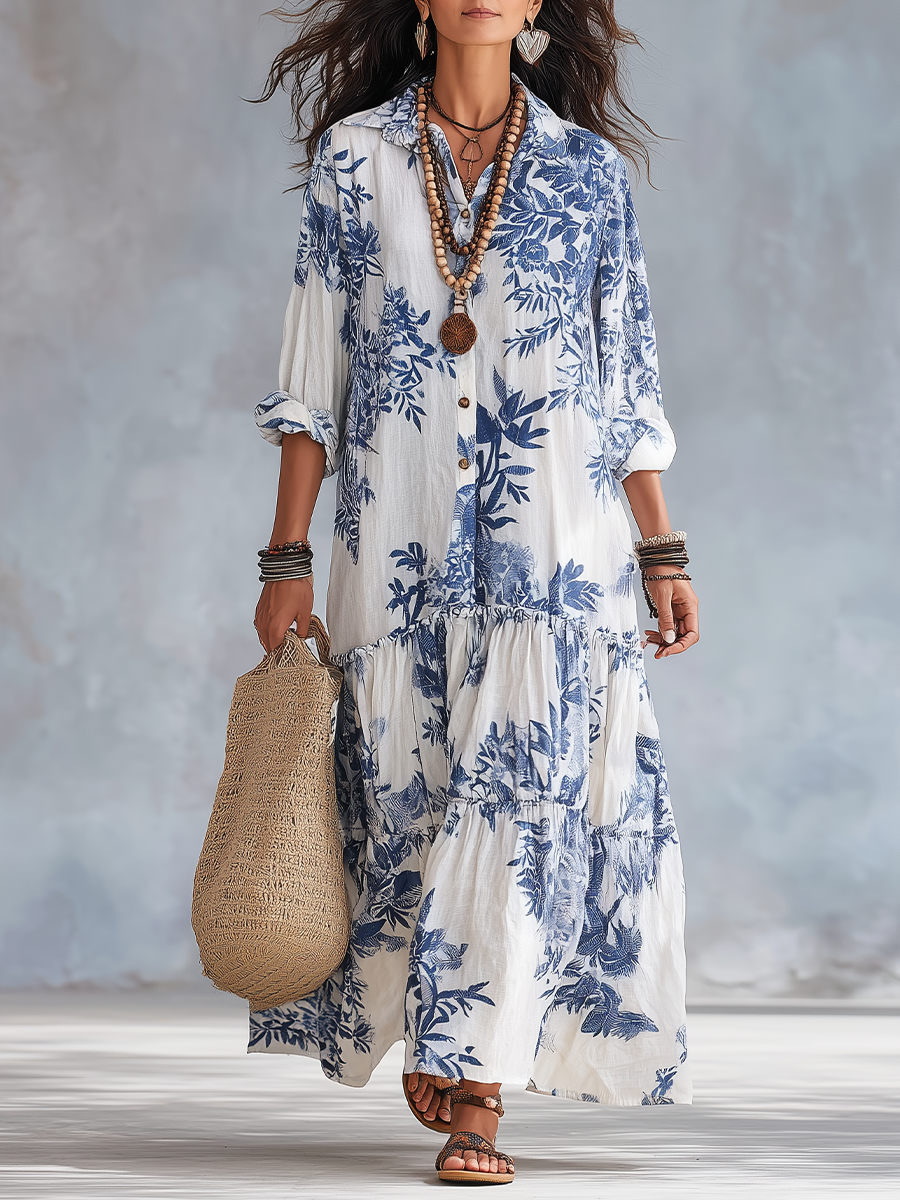 Lacey | Floral Tiered Shirt Maxi Dress