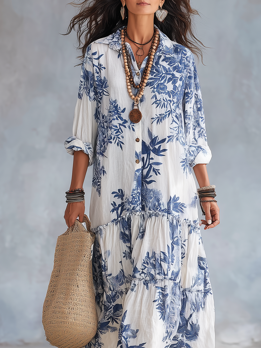 Lacey | Floral Tiered Shirt Maxi Dress