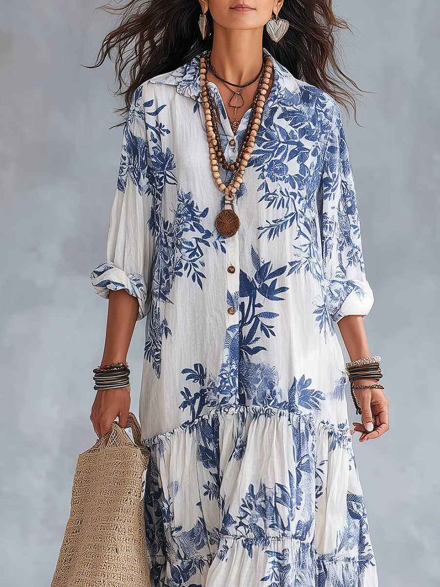 Lacey | Floral Tiered Shirt Maxi Dress