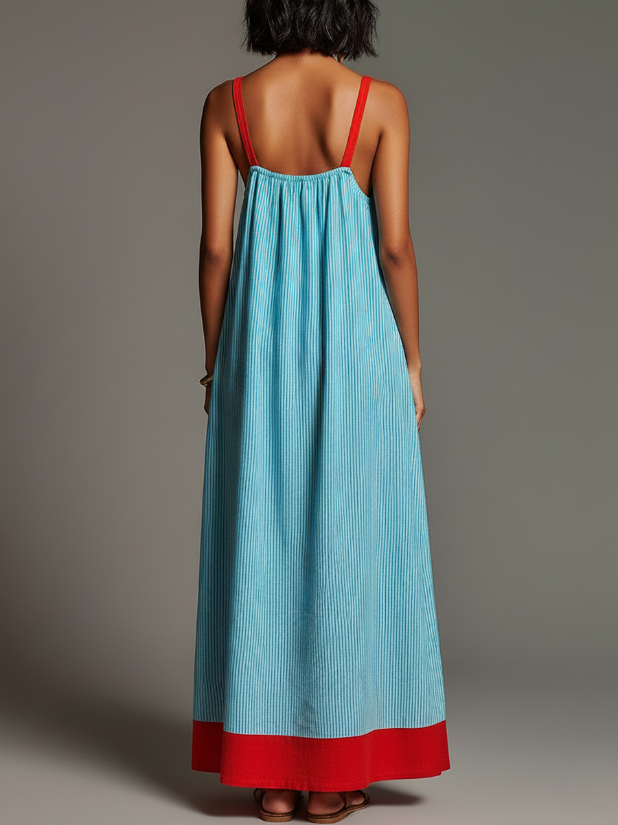 Paige | Striped Cotton Square-Neck Pocket Maxi Dress