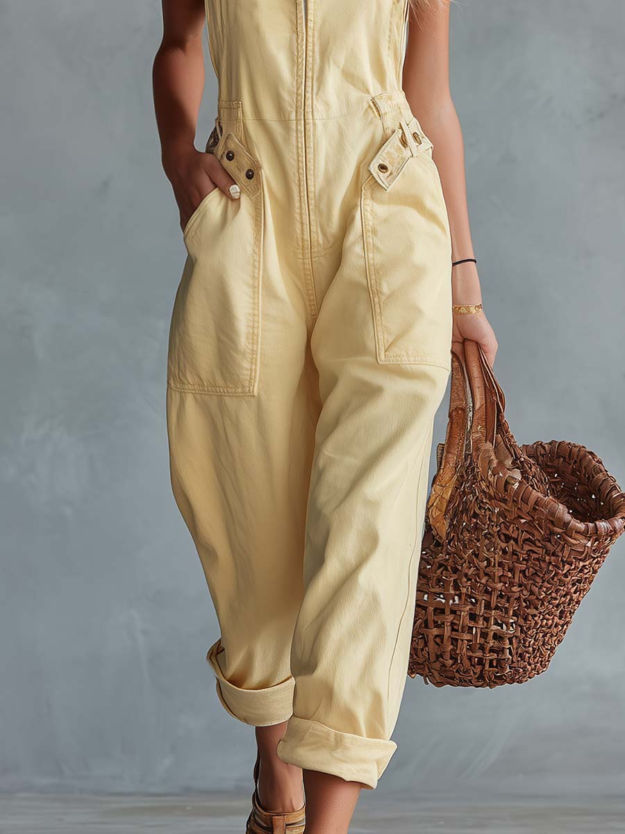 Sloane | Denim Cargo Square-Neck Jumpsuit