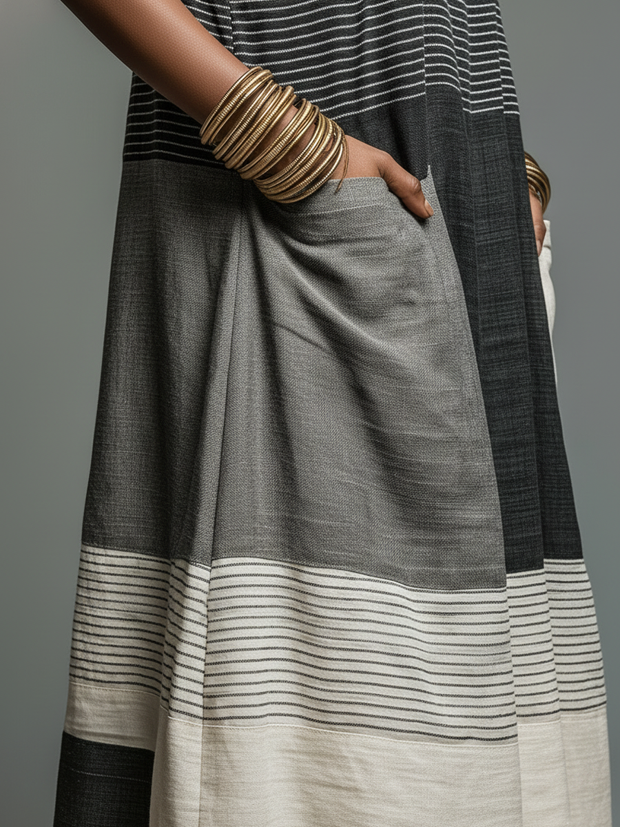 Lux | Striped Colorblock Linen Maxi Dress