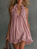 Samantha | Striped Ruffle Halter Mini Dress